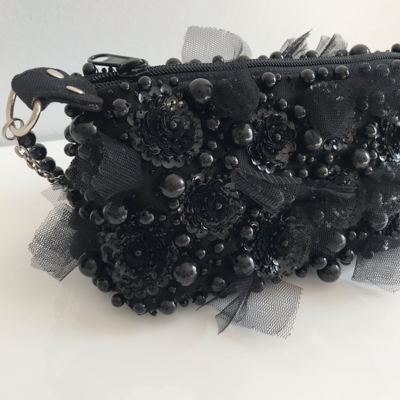 COPY - NWOT Black Mini Bag Patchwork with Black Pearl Sequin and Tulle 90’s Y2K - Picture 2 of 16